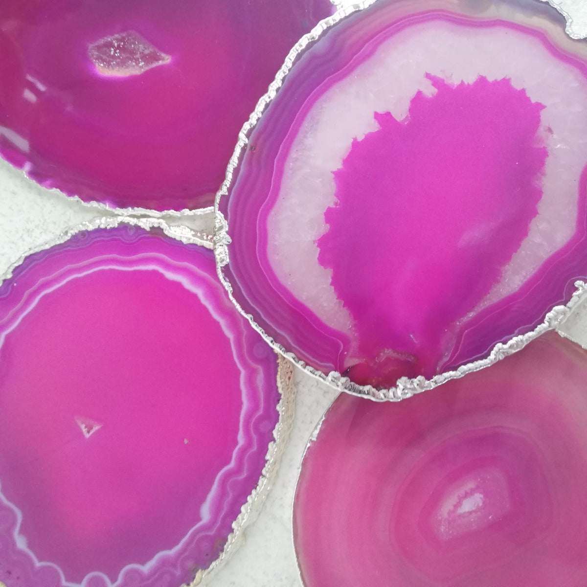 Agate Slice - Pink - Silver Plated Agate Slice - Pink - Silver Plated